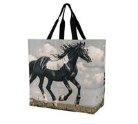 Caballos Blancos Y Negros Corriendo Bolso De Compras Versátil Bolso De Mano Portátil Tote Shopper Para Mujer Fitness Viajes