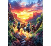Caballos cabalgando al Atardecer del Desierto Puzzles 300 Piezas Estera Portátil Familiar Mitos fantásticoss Cuento De Hadas Rompecabezas para Adultos Aliviar Estrés 3D Maquetas Construir DIY Moderno
