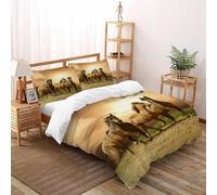 Caballos Cielo De Ropa De Cama para Gallop Prairie Animals con Impresión En 3D, Juego De Funda para Edredón con Cremallera, Microfibra Suave Funda Nordica con Fundas De Almohada Super King（260x220cm）