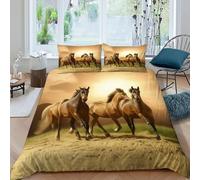 Caballos Cielo Funda Edredon 3 Piezas con Impresión En 3D Gallop Prairie Animals con Funda Almohada King（220x240cm） 100% Microfibra Ropa De Cama para Niñosy Hombres