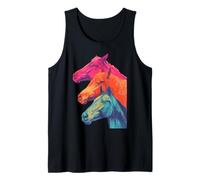 Caballos Coloridos Retro Vibrante Verano Animal Arte Caballo Jinete Camiseta sin Mangas