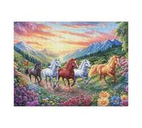 Caballos Corriendo a través de Las Flores de montaña Puzzle 500 Piezas Impossible Creativo Rompecabezas 3D Obra De Arte para Toda La Familia Juguete Educativo Decoración 500 PCS