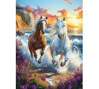 Caballos Corriendo al Atardecer en el océano Puzzle 1000 Piezas Obra De Arte Premium Animal-Planta Rompecabezas Familiar para Adultos Aliviar Estrés Decoración Hogar Moderno 1000 PCS