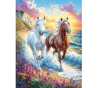 Caballos corriendo al atardecer en el océano Puzzles 300 Piezas Obra De Arte 3D Familiar Premium Mitos fantásticoss Cuento De Hadas Rompecabezas Para Adultos Aliviar Estrés Decoración Hogar Moderno DI