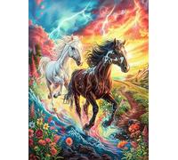 Caballos Corriendo al Atardecer Puzzle 300 Piezas Desafío Intelectual Wild Animals Fantasy Hada Tale Rompecabezas para Adultos Obra De Arte Colorido DIY Creativo Decoración Hogar 300 PCS