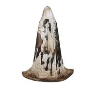 Caballos corriendo arte impreso con capucha para adultos, bata de mago, monje, sacerdote, capa para Halloween, cosplay, caballero, Negro -, Large