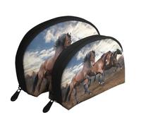 Caballos Corriendo, Bolsa de Maquillaje de Concha, Monedero pequeño para Mujer, Bolsa de artículos de tocador, Bolsa de cosméticos, 2 Piezas