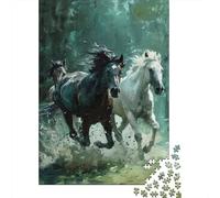 Caballos Corriendo Bosque Puzzle de 1000 Piezas Papel para Adultos Animales Salvajes Juego de Puzzle 1000 Piezas Relajante Hogar 70x50cm/1000pcs
