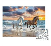 Caballos Corriendo en la Playa Puzzles 1000 Piezas Papel Reciclado para Adultos Puzzle para Adultos Imposible difícil desafiante Excelente Idea de Regalo para relajación y Creatividad 52x38cm/1000pcs