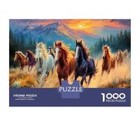 Caballos Corriendo en Pradera Puzzle 1000 Piezas, Moderno DIY, Entretenimiento Creativo para Adultos Y Niños Mayores De 12 Años Paisaje Animal Rompecabezas Familiar-Obra De Arte, Anti-estrés 52x38cm