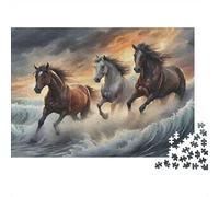 Caballos Corriendo Mar Rompecabezas Imposible,desafío para Adultos Animales Entretenimiento Creativo 1000 Piezas Obra De Arte De Juego De para Adultos, Regalos A Partir De 14 Años 70x50cm/1000pcs