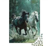 Caballos Corriendo Puzzle de 1000 Piezas Papel Puzzle para Adultos Animales Salvajes Bosque Relajación Decoración Familia 70x50cm/1000pcs