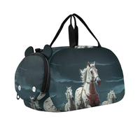 Caballos Corrientes Blancos Frescos Bolsa de Deporte para NatacióN Gimnasio con Compartimento para Zapatos,Bolsa de Viaje Tipo Fin de Semana Bolso de Mano para NiñAs