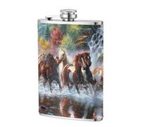 Caballos de los indios nativos americanos,Frasco de acero inoxidable 304 de 8 oz con funda de cuero sintético, frasco de bolsillo para licor plano para exteriores