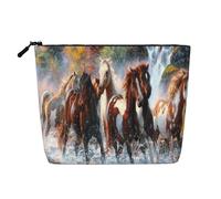 Caballos de los Indios nativos Americanos,Neceser de Maquillaje de imitación Lino, Neceser de Viaje portátil