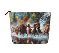 Caballos de los Indios nativos Americanos,Neceser de Maquillaje de imitación Lino, Neceser de Viaje portátil