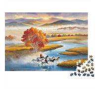 Caballos del Río de Otoño Puzzle para Niños y Niñas 1000 Piezas Recyclable Paisaje Pastoral Puzzle Divertido and Desafiante Juego Familiar Excelente Idea de Regalo for Child‘s Cumpleaños 38x26cm/...