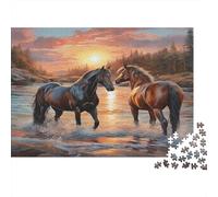 Caballos en Sunset River Puzzle 1000p Adultos Y Ni?os Juego De Lógica Noche En Familia Mejor Valorados Entrenamiento Mental Cartón Premium 52x38cm/1000pcs