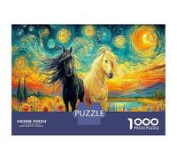 Caballos en una Noche Estrellada 1000 Piezas Set De Puzzle Arte equino Puzzle para Adultos, Cartón Reciclado - Reto Educativo Chulo, Juego En Casa, Genial Idea De Regalo para Fans 38x26cm/1000pcs