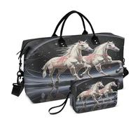 Caballos Estrellados Blancos Bolsa de Natación Deportiva Fitness Bolsa de Equipaje Semana Bolsa con Bolsa de Maquillaje para Viajes