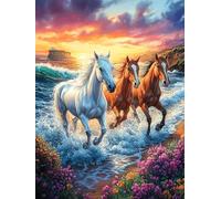 Caballos galopando en la Playa Puzzle 300 Piezas Juguete Educativo Intelectual Cuento de Hadas acompañante mágico Rompecabezas Impossible para Adultos Aliviar Estrés Decoración Hogar DIY Creativo 300
