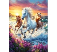 Caballos galopando en la Playa Puzzle 500 Piezas Juguete Educativo Familiar Cuento de Hadas acompañante Adorable Rompecabezas 3D para Hombres Y Mujeres Construir Maquetas Desafío Intelectual 500 PCS