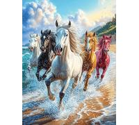 Caballos galopando en la Playa Puzzles 300 Piezas Maquetas Educativas 3D Cuento de Hadas mágico de Animales Rompecabezas para Familia Construir DIY Aliviar Estrés Decoración Hogar 300 PCS