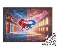 Caballos Galopantes Bicolores Puzzle de 1000 Piezas Papel para Adultos Arquitectura Tradicional Escena de Noche y Mañana Juego de Puzzle 1000 Piezas Relajante Regalo 38x26cm/1000pcs