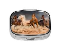 Caballos marrones al galope en el desierto impresos, Pastillero cuadrado para bolsillo o monedero, pequeño contenedor de pastillas, organizador de pastillas de viaje