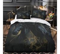 Caballos negros al galope Funda de Edredón Impresión 3D Suave 3 Piezas Cierre de con Fundas de Almohada Lavables Movimiento de animales salvajes Funda Edredon for niños y niñas Double（200x200cm）