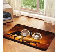 Caballos Negros con Nubes Rojas Brillantes Impresas,Tapete para Comida de Mascotas, manteles Individuales de Cuero sintético para Gatos y Perros,30x45cm