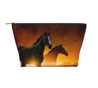 Caballos Negros Impresión De Nubes Rojas Brillantes, Bolsa de artículos de tocador Bolsa de Maquillaje Bolsa de cosméticos Bolsa de artículos de tocador de Viaje portátil