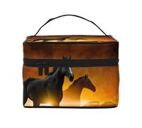 Caballos Negros Impresión De Nubes Rojas Brillantes, Bolsa de Maquillaje Bolsa de cosméticos Bolsa de Aseo de Viaje portátil Estuche para lápices