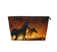 Caballos Negros Impresión De Nubes Rojas Brillantes, Bolsa de Maquillaje Bolsa de cosméticos Bolsa de artículos de tocador de Viaje portátil Bolsa de artículos de tocador