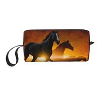 Caballos Negros Impresión De Nubes Rojas Brillantes, Bolsa de Maquillaje Bolsa de cosméticos Bolsa de artículos de tocador de Viaje portátil Bolsa de Maquillaje