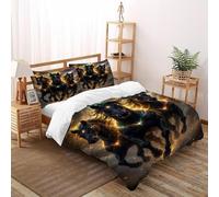 Caballos Negros Luz Funda Edredon 3 Piezas con Impresión En 3D Animal Themes Wildlife con Funda Almohada Double(200x200cm) Microfibra Juego De Cama para para Niñosy Hombres