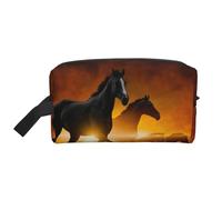 Caballos Negros Nubes Rojas Brillantes Impresas, Bolsa de Maquillaje Bolsa de cosméticos Bolsa de artículos de tocador de Viaje portátil Organizador de Bolsa de Maquillaje