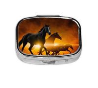 Caballos Negros Nubes Rojas Brillantes Impresas, Pastillero cuadrado para bolsillo o monedero, pequeño contenedor de pastillas, organizador de pastillas de viaje
