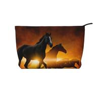 Caballos Negros Nubes Rojas Brillantes Impresión,Neceser de Pana, Neceser de Maquillaje portátil, Neceser de Viaje