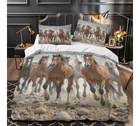 Caballos salvajes al galope 3D Impresión Funda de edredón 3pz Microfibra antimanchas Escena de paisaje natural Edredón funda 2 fundas lavable a máquina Adolescentes Adultos Super king（260x220cm）