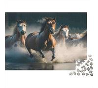 Caballos Salvajes al Galope. Tres Caballos Corriendo por el Agua, 100% cartón Reciclado. Rompecabezas de 1000 Piezas para el Desarrollo Cerebral de Adultos. Juegos clásicos. 52 x 38 cm / 1000 Piezas.