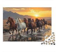 Caballos Salvajes Corriendo Paisaje Rural Puzzle de 1000 Piezas para Adultos Juego de Puzzle 1000 Piezas Papel Relajante concentración hogar Regalo 52x38cm/1000pcs