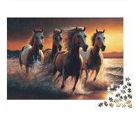 Caballos Salvajes Corriendo Puzzle de 1000 Piezas de Papel para Adultos Puesta de Sol en la Playa Juego de Puzzle 1000 Piezas Decoración para el Hogar Regalo 38x26cm/1000pcs