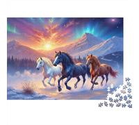 Caballos Salvajes Corriendo Puzzle de 1000 Piezas Papel Adultos Juego Escena Montaña Atardecer Puzzle para Adultos Puzzle para Toda la Familia Relajación Decoración Regalo 52x38cm/1000pcs