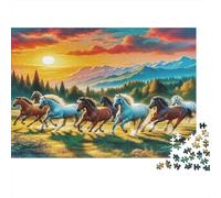 Caballos Salvajes Corriendo Puzzle de 1000 Piezas Papel para Adultos Amanecer Naturaleza Relajante Decoración Regalo Familiar 70x50cm/1000pcs