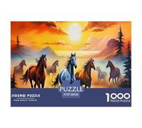 Caballos Salvajes Corriendo Puzzle de 1000 Piezas Papel para Adultos Escena de Naturaleza al Atardecer Puzzle para Toda la Familia Relajación Decoración Regalo 38x26cm/1000pcs 38x26cm/1000pcs