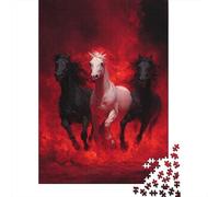 Caballos Salvajes Corriendo Puzzle de 1000 Piezas Papel para Adultos Escena Niebla Roja Relajación Concentración Juego Familia Decoración Regalo 70x50cm/1000pcs