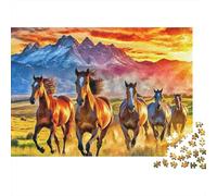Caballos Salvajes Corriendo Puzzle de 1000 Piezas Puzzle para Adultos Escena de montaña al Atardecer Relajación Concentración Interacción Familiar Decoración Regalo 70x50cm/1000pcs
