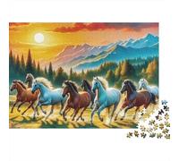Caballos Salvajes Corriendo Puzzle para Adultos Puzzle de 1000 Piezas Papel Paisaje de Bosque al Amanecer Puzzle para Toda la Familia Relajante Decoración Regalo 70x50cm/1000pcs
