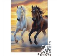 Caballos Salvajes Galop Rompecabezas Atardecer artístico 3 Capas Cartón 1000 PC, Imposible Duro, Entrenamiento Lógico,Regalo Coleccionista Familiar 70x50cm/1000pcs
